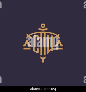 Monogram CW logo for legal firm with geometric scale and sword style vector graphic Stock Vector