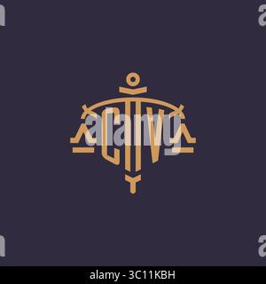 Monogram CV logo for legal firm with geometric scale and sword style vector graphic Stock Vector