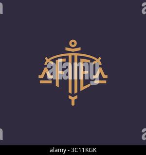 Monogram FE logo for legal firm with geometric scale and sword style vector graphic Stock Vector