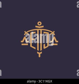 Monogram EJ logo for legal firm with geometric scale and sword style vector graphic Stock Vector