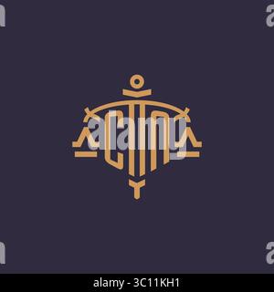 Monogram CN logo for legal firm with geometric scale and sword style vector graphic Stock Vector