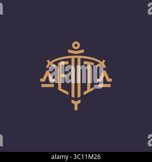 Monogram EI logo for legal firm with geometric scale and sword style vector graphic Stock Vector
