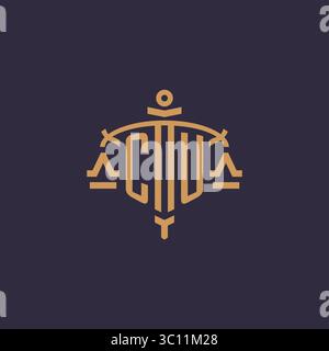 Monogram CU logo for legal firm with geometric scale and sword style vector graphic Stock Vector