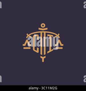 Monogram CI logo for legal firm with geometric scale and sword style vector graphic Stock Vector