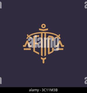 Monogram EC logo for legal firm with geometric scale and sword style vector graphic Stock Vector