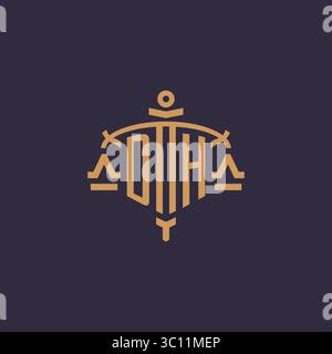 Monogram DH logo for legal firm with geometric scale and sword style vector graphic Stock Vector