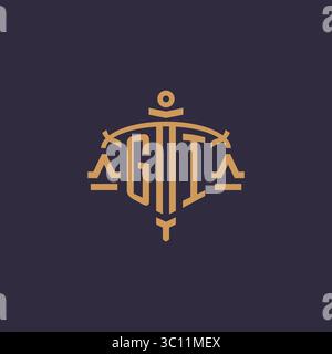 Monogram GI logo for legal firm with geometric scale and sword style vector graphic Stock Vector