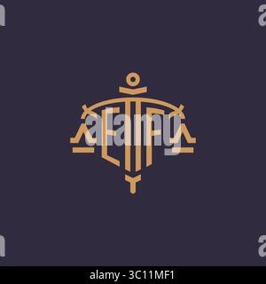 Monogram EF logo for legal firm with geometric scale and sword style vector graphic Stock Vector