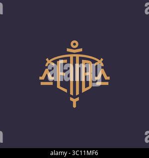 Monogram EB logo for legal firm with geometric scale and sword style vector graphic Stock Vector