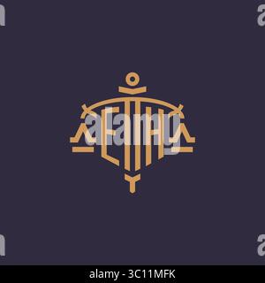 Monogram EH logo for legal firm with geometric scale and sword style vector graphic Stock Vector