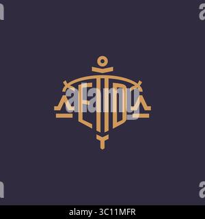 Monogram ED logo for legal firm with geometric scale and sword style vector graphic Stock Vector