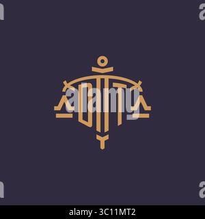 Monogram DT logo for legal firm with geometric scale and sword style vector graphic Stock Vector