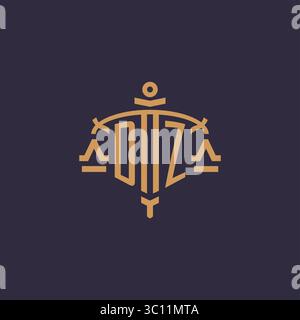 Monogram DZ logo for legal firm with geometric scale and sword style vector graphic Stock Vector