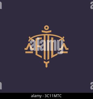 Monogram EL logo for legal firm with geometric scale and sword style vector graphic Stock Vector
