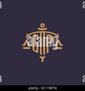 Monogram GP logo for legal firm with geometric scale and sword style vector graphic Stock Vector