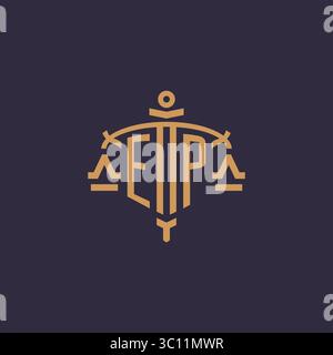 Monogram EP logo for legal firm with geometric scale and sword style vector graphic Stock Vector