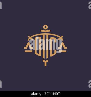 Monogram DC logo for legal firm with geometric scale and sword style vector graphic Stock Vector