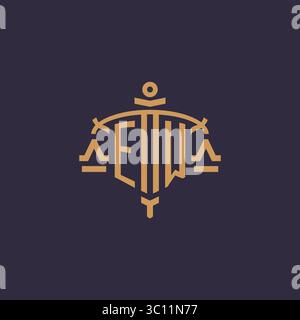 Monogram EW logo for legal firm with geometric scale and sword style vector graphic Stock Vector