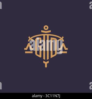 Monogram GD logo for legal firm with geometric scale and sword style vector graphic Stock Vector