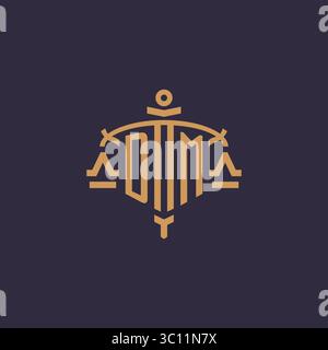 Monogram DM logo for legal firm with geometric scale and sword style vector graphic Stock Vector