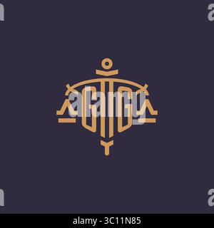 Monogram GG logo for legal firm with geometric scale and sword style vector graphic Stock Vector