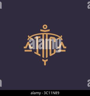 Monogram IC logo for legal firm with geometric scale and sword style vector graphic Stock Vector