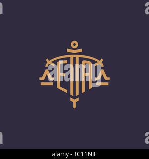 Monogram EA logo for legal firm with geometric scale and sword style vector graphic Stock Vector