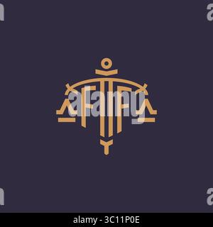 Monogram FF logo for legal firm with geometric scale and sword style vector graphic Stock Vector