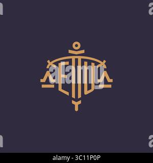 Monogram EU logo for legal firm with geometric scale and sword style vector graphic Stock Vector