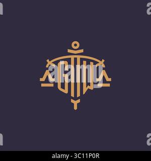 Monogram GW logo for legal firm with geometric scale and sword style vector graphic Stock Vector