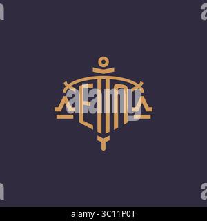 Monogram EN logo for legal firm with geometric scale and sword style vector graphic Stock Vector