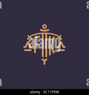 Monogram FK logo for legal firm with geometric scale and sword style vector graphic Stock Vector