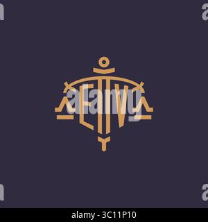 Monogram EV logo for legal firm with geometric scale and sword style vector graphic Stock Vector