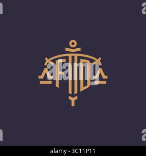 Monogram FD logo for legal firm with geometric scale and sword style vector graphic Stock Vector