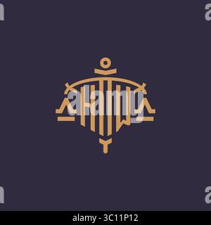Monogram HW logo for legal firm with geometric scale and sword style vector graphic Stock Vector