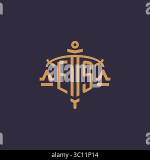 Monogram ES logo for legal firm with geometric scale and sword style vector graphic Stock Vector
