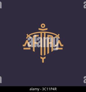 Monogram FR logo for legal firm with geometric scale and sword style vector graphic Stock Vector