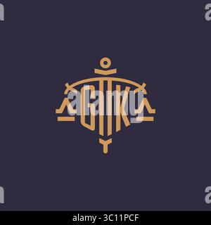 Monogram GK logo for legal firm with geometric scale and sword style vector graphic Stock Vector