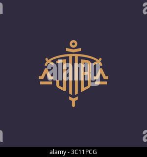 Monogram JB logo for legal firm with geometric scale and sword style vector graphic Stock Vector