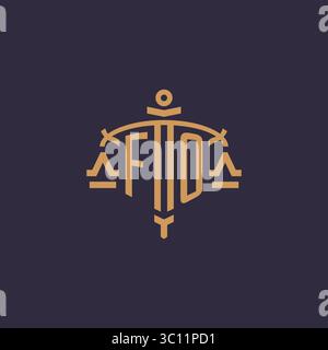Monogram FO logo for legal firm with geometric scale and sword style vector graphic Stock Vector