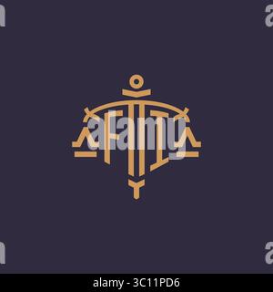 Monogram FI logo for legal firm with geometric scale and sword style vector graphic Stock Vector