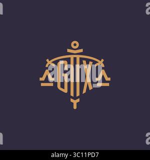 Monogram GX logo for legal firm with geometric scale and sword style vector graphic Stock Vector