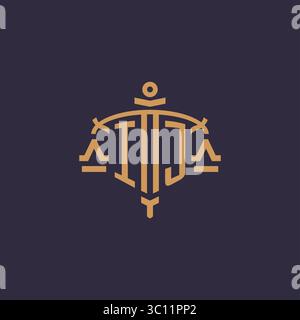 Monogram IJ logo for legal firm with geometric scale and sword style vector graphic Stock Vector