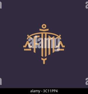 Monogram FM logo for legal firm with geometric scale and sword style vector graphic Stock Vector