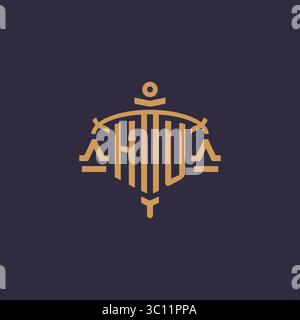 Monogram HU logo for legal firm with geometric scale and sword style vector graphic Stock Vector