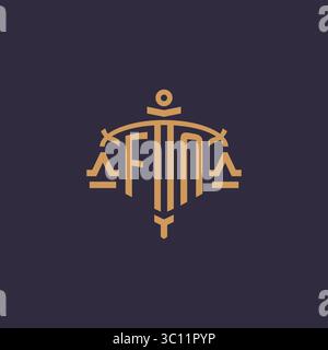 Monogram FN logo for legal firm with geometric scale and sword style vector graphic Stock Vector