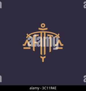 Monogram FT logo for legal firm with geometric scale and sword style vector graphic Stock Vector