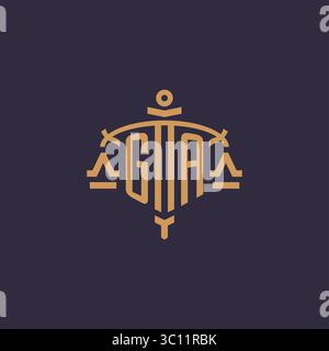 Monogram GA logo for legal firm with geometric scale and sword style vector graphic Stock Vector