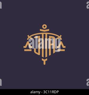 Monogram JR logo for legal firm with geometric scale and sword style vector graphic Stock Vector