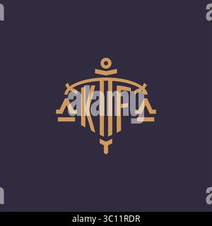 Monogram KF logo for legal firm with geometric scale and sword style vector graphic Stock Vector